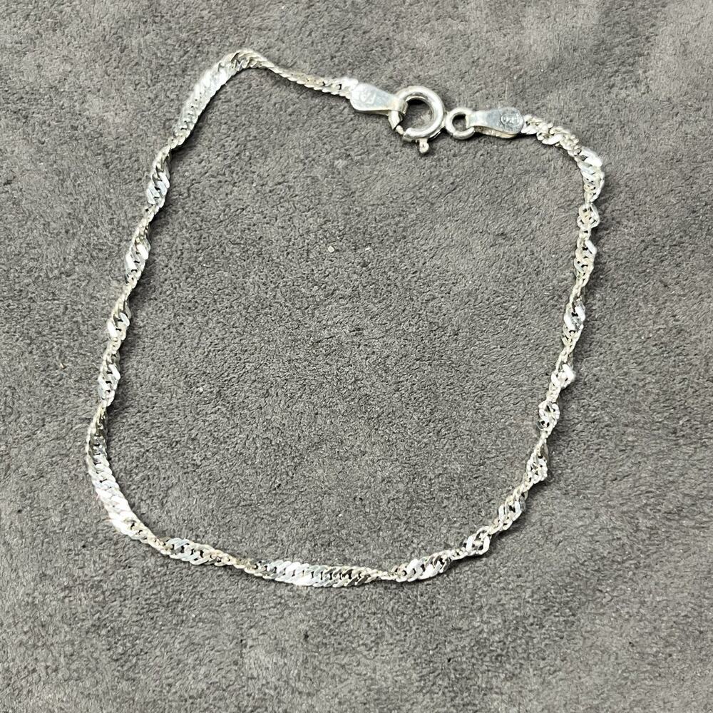Vintage Sterling 925 Silver Italy Ripple Chain Bracelet Anklet 7” FAS Italy